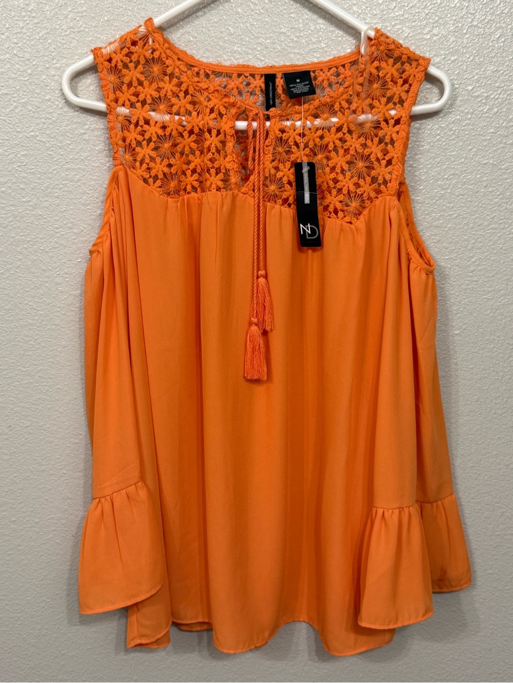 New Directions Orange Cold Shoulder Crochet Lace Top M